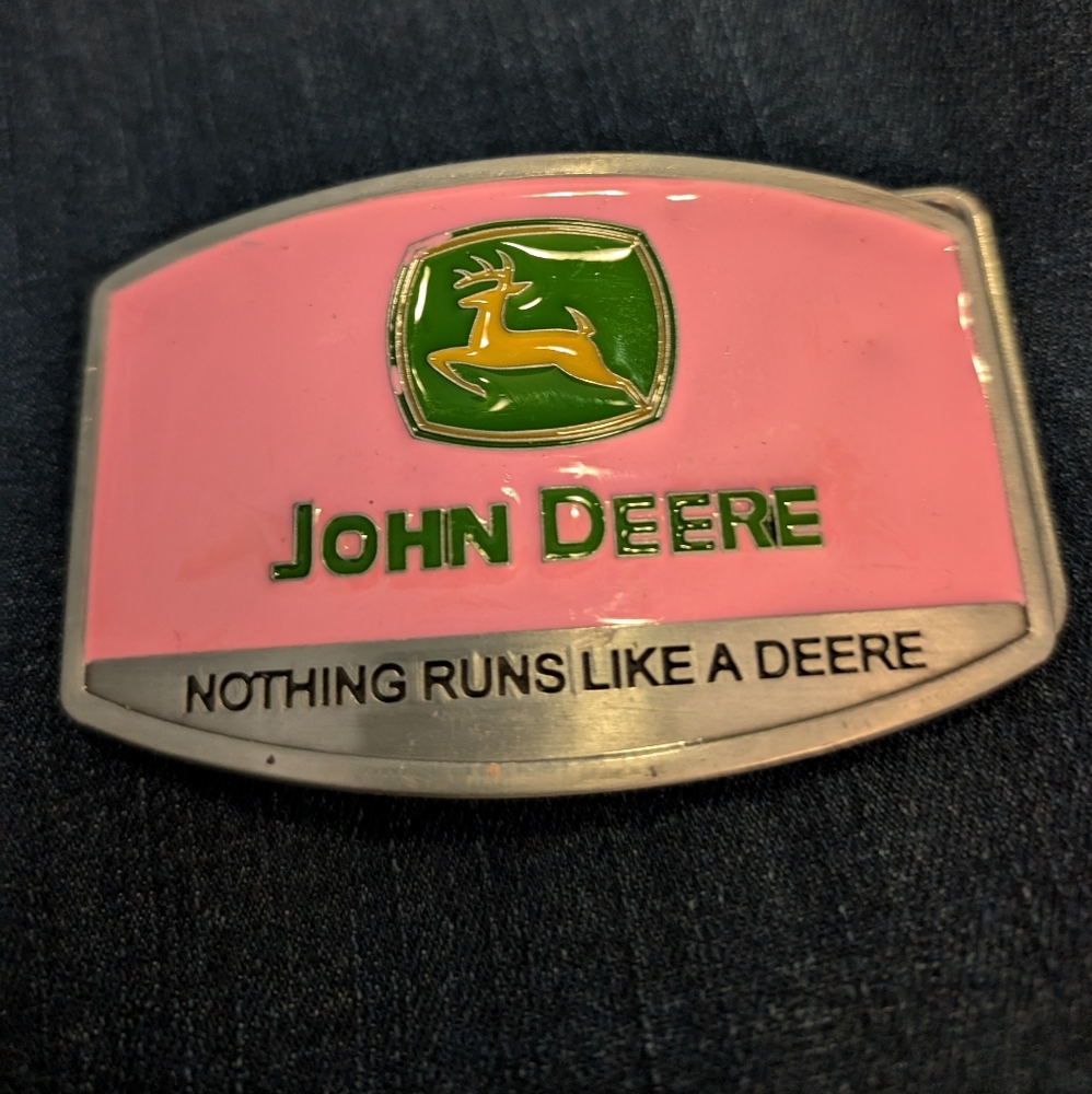 John Deere Pink and Silver Belt Buckle